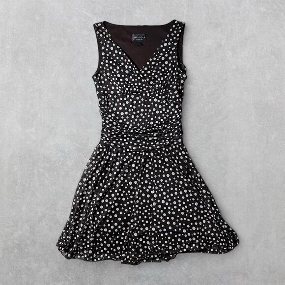 connected apparel Dresses & Skirts - Connected Apparel Brown & White Polka Dot V-Neck Maxi Dress with Ruched Waist